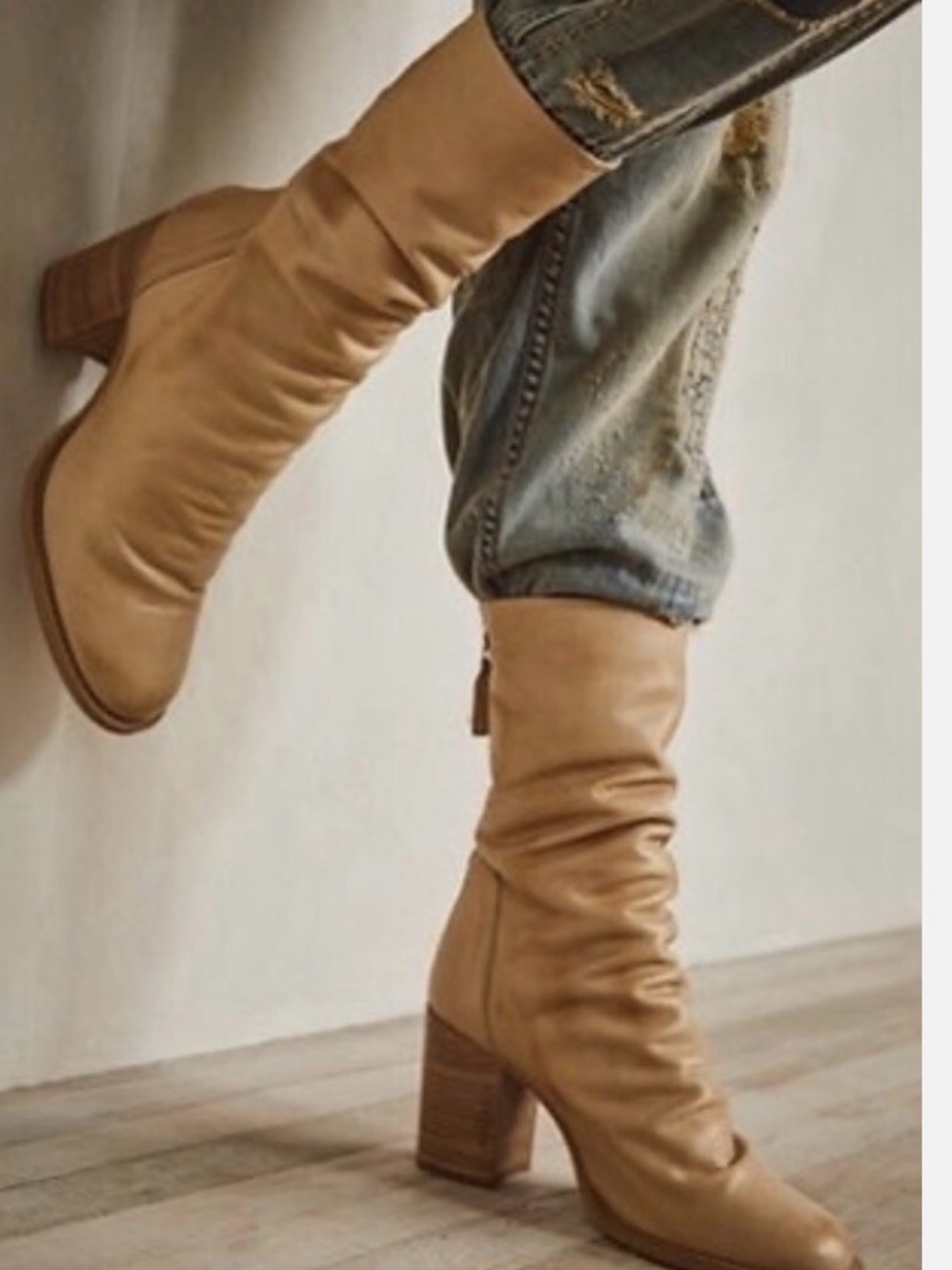 Free People Elle taupe Block Heel Boots Size 39